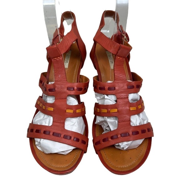 Geox Rorie Wedge‎ Sandal Leather Slingback Ankle Strap Orange Women Size EUR 39 - Picture 4 of 8